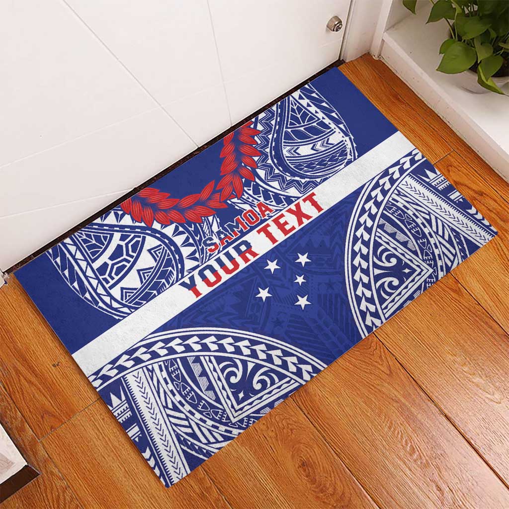 Personalised Toa Samoa Rugby Spirit Rubber Doormat Blue Samoan Tribal Pattern LT9 - Polynesian Pride