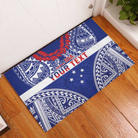 Personalised Toa Samoa Rugby Spirit Rubber Doormat Blue Samoan Tribal Pattern LT9 - Polynesian Pride