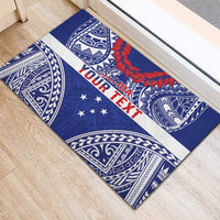 Personalised Toa Samoa Rugby Spirit Rubber Doormat Blue Samoan Tribal Pattern LT9 - Polynesian Pride