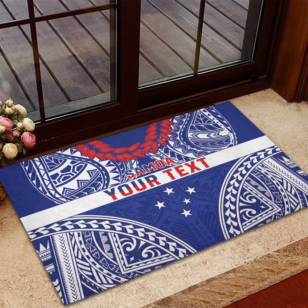 Personalised Toa Samoa Rugby Spirit Rubber Doormat Blue Samoan Tribal Pattern LT9 - Polynesian Pride