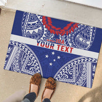 Personalised Toa Samoa Rugby Spirit Rubber Doormat Blue Samoan Tribal Pattern LT9 - Polynesian Pride