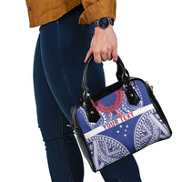 Personalised Toa Samoa Rugby Spirit Shoulder Handbag Blue Samoan Tribal Pattern - Polynesian Pride