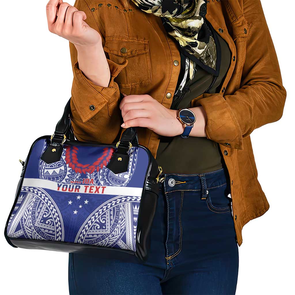 Personalised Toa Samoa Rugby Spirit Shoulder Handbag Blue Samoan Tribal Pattern - Polynesian Pride
