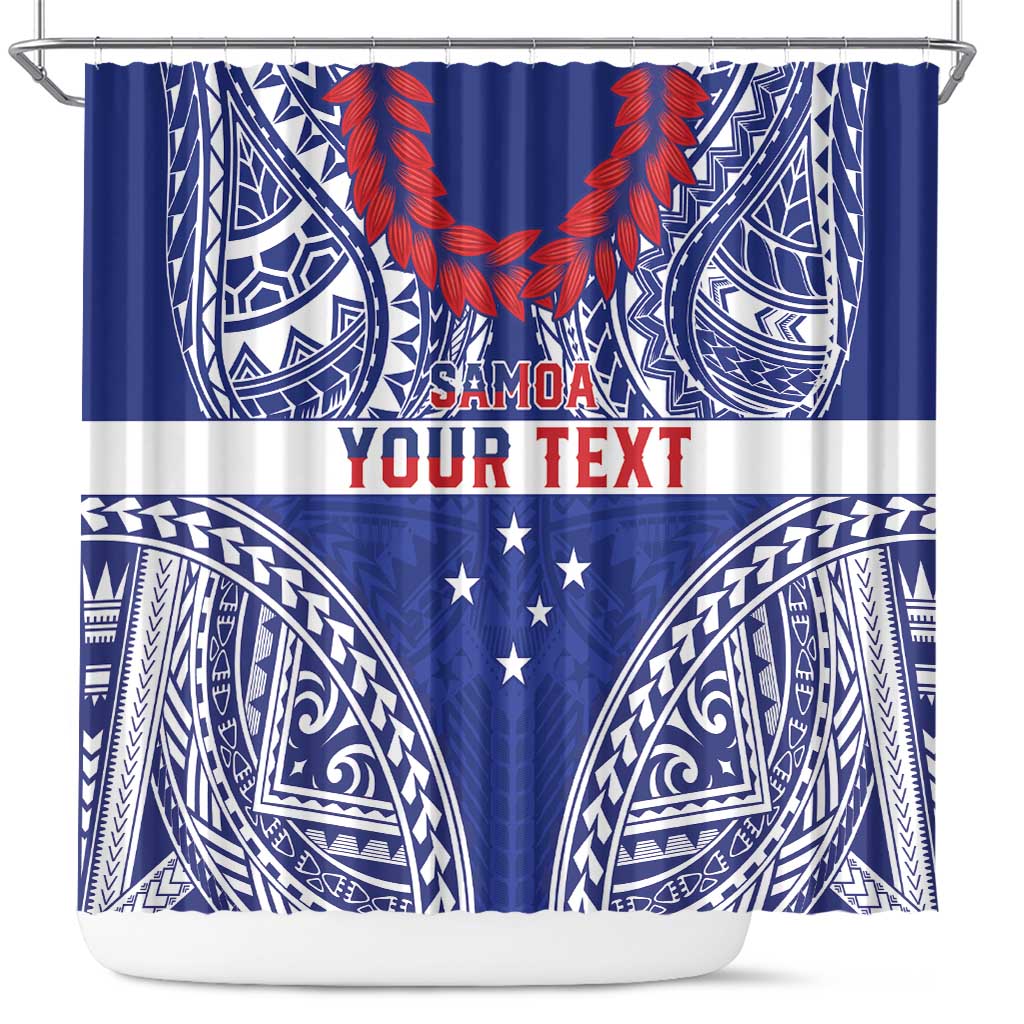 Personalised Toa Samoa Rugby Spirit Shower Curtain Blue Samoan Tribal Pattern - Polynesian Pride