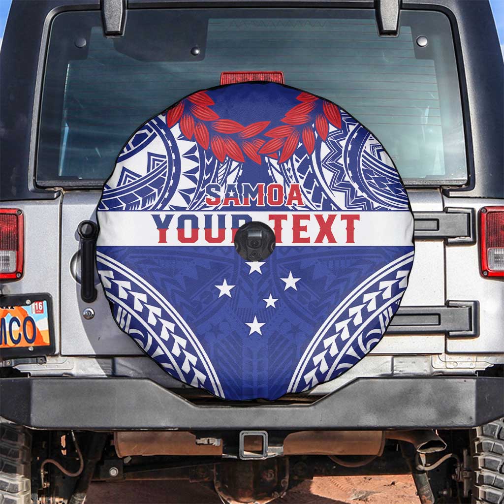 Personalised Toa Samoa Rugby Spirit Spare Tire Cover Blue Samoan Tribal Pattern - Polynesian Pride