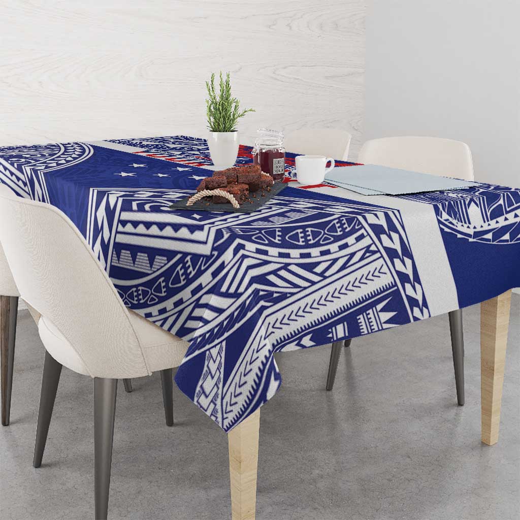 Personalised Toa Samoa Rugby Spirit Tablecloth Blue Samoan Tribal Pattern - Polynesian Pride