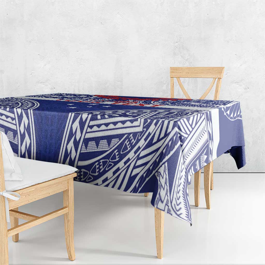 Personalised Toa Samoa Rugby Spirit Tablecloth Blue Samoan Tribal Pattern - Polynesian Pride