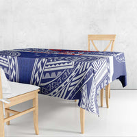Personalised Toa Samoa Rugby Spirit Tablecloth Blue Samoan Tribal Pattern - Polynesian Pride