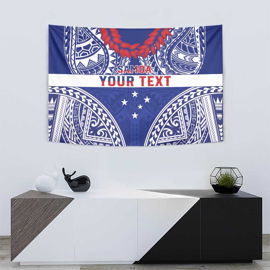 Personalised Toa Samoa Rugby Spirit Tapestry Blue Samoan Tribal Pattern - Polynesian Pride