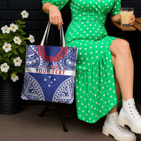 Personalised Toa Samoa Rugby Spirit Tote Bag Blue Samoan Tribal Pattern - Polynesian Pride