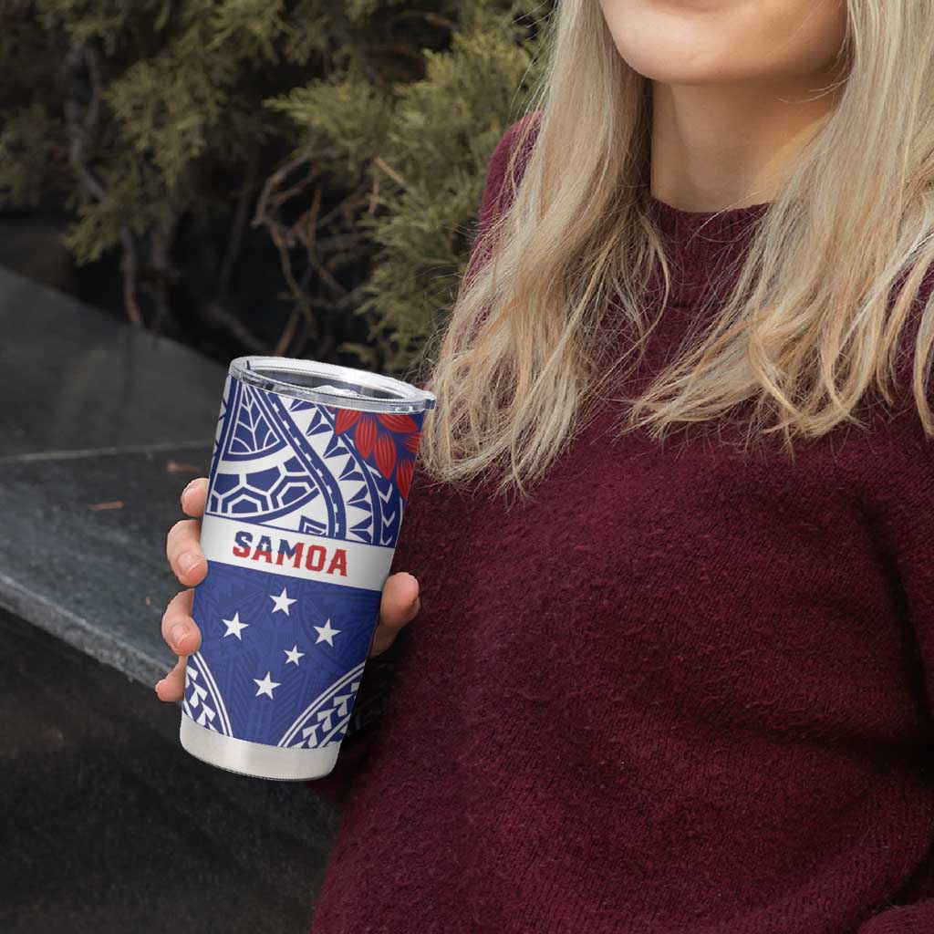 Personalised Toa Samoa Rugby Spirit Tumbler Cup Blue Samoan Tribal Pattern - Polynesian Pride