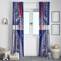 Personalised Toa Samoa Rugby Spirit Window Curtain Blue Samoan Tribal Pattern - Polynesian Pride