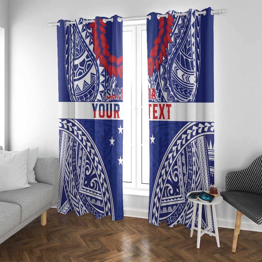 Personalised Toa Samoa Rugby Spirit Window Curtain Blue Samoan Tribal Pattern - Polynesian Pride