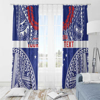 Personalised Toa Samoa Rugby Spirit Window Curtain Blue Samoan Tribal Pattern - Polynesian Pride