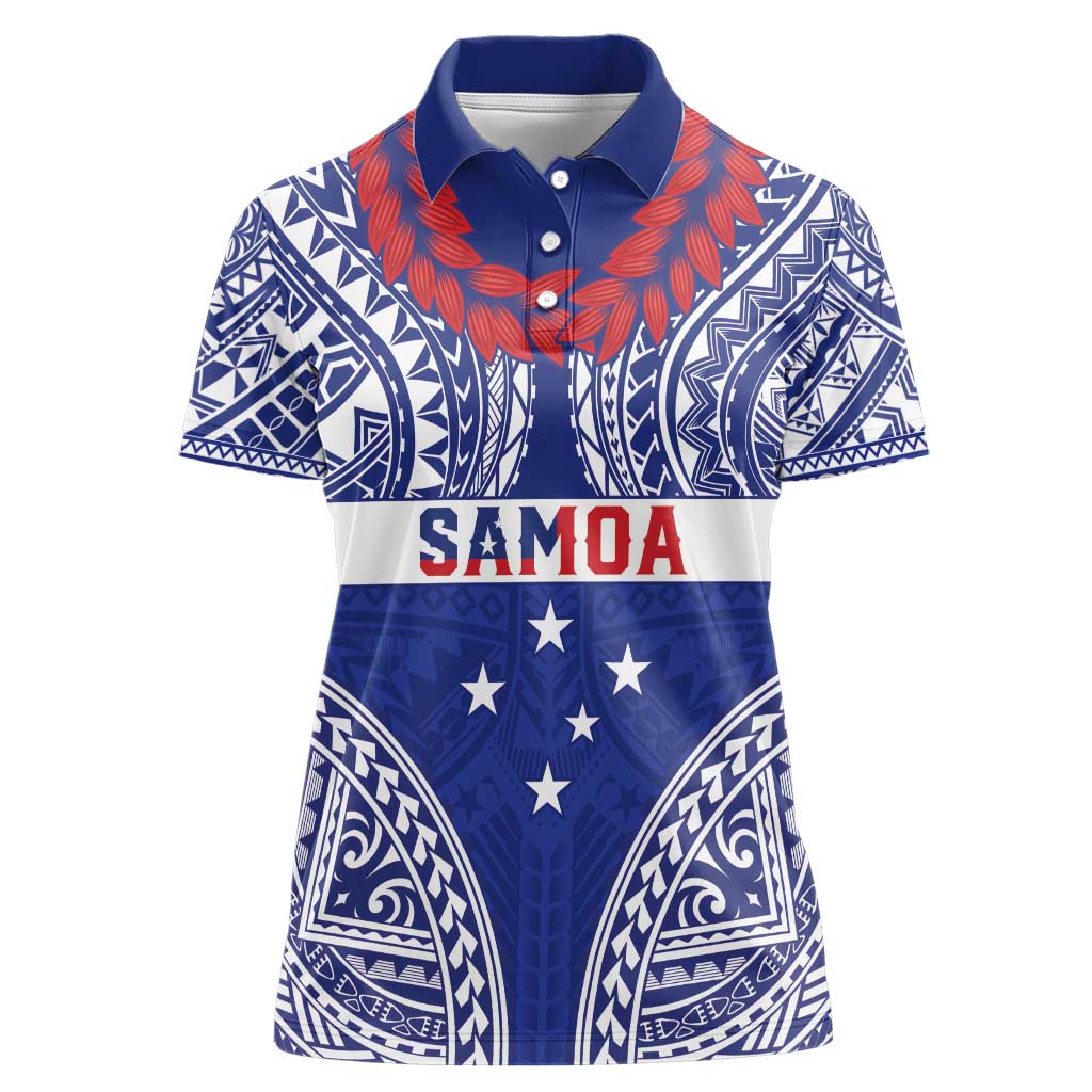 Personalised Toa Samoa Rugby Spirit Women Polo Shirt Blue Samoan Tribal Pattern - Polynesian Pride