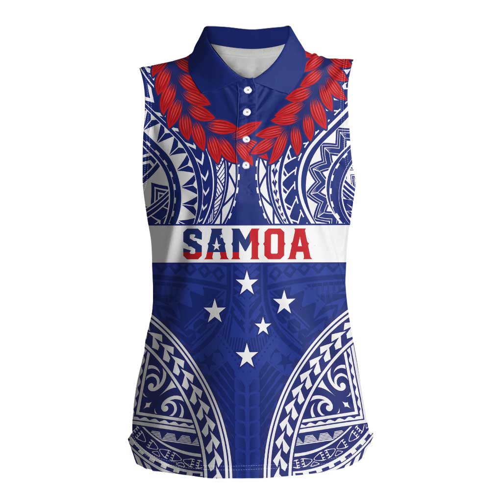 Personalised Toa Samoa Rugby Spirit Women Sleeveless Polo Shirt Blue Samoan Tribal Pattern - Polynesian Pride