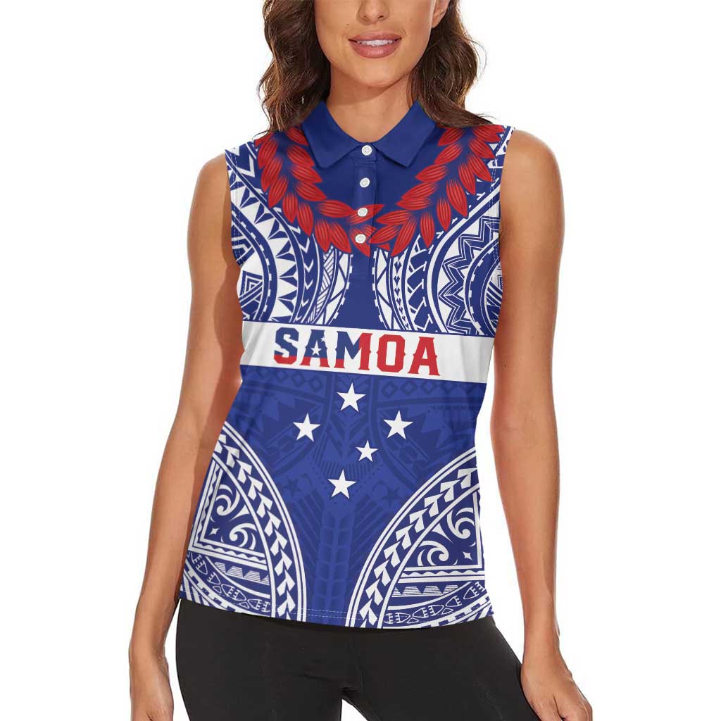 Personalised Toa Samoa Rugby Spirit Women Sleeveless Polo Shirt Blue Samoan Tribal Pattern - Polynesian Pride