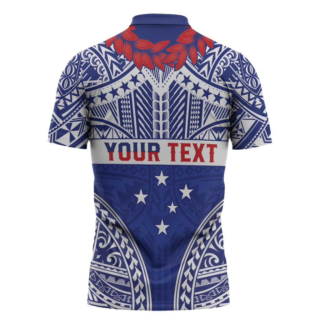 Personalised Toa Samoa Rugby Spirit Zipper Polo Shirt Blue Samoan Tribal Pattern - Polynesian Pride