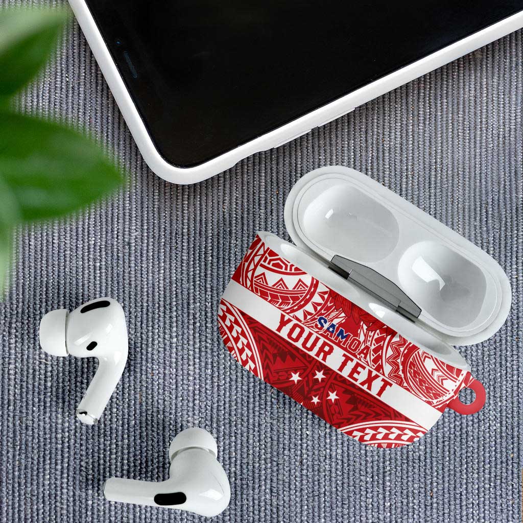 Personalised Toa Samoa Rugby Spirit AirPods Case Red Samoan Tribal Pattern - Polynesian Pride