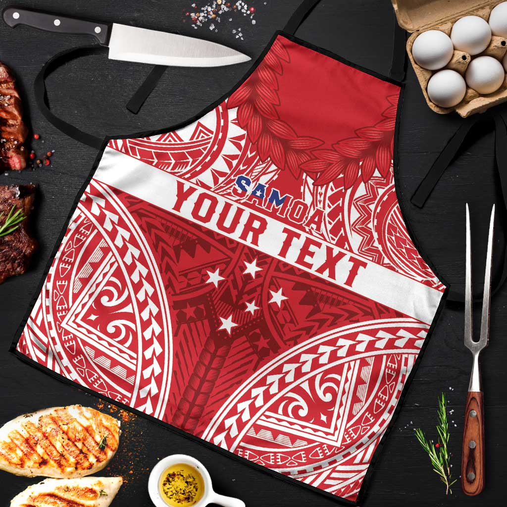 Personalised Toa Samoa Rugby Spirit Apron Red Samoan Tribal Pattern - Polynesian Pride