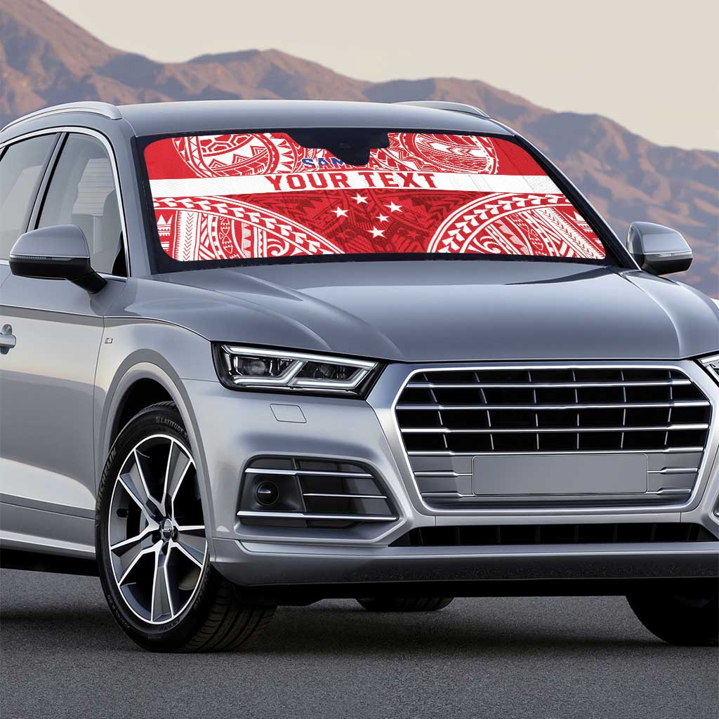 Personalised Toa Samoa Rugby Spirit Auto Sun Shade Red Samoan Tribal Pattern - Polynesian Pride