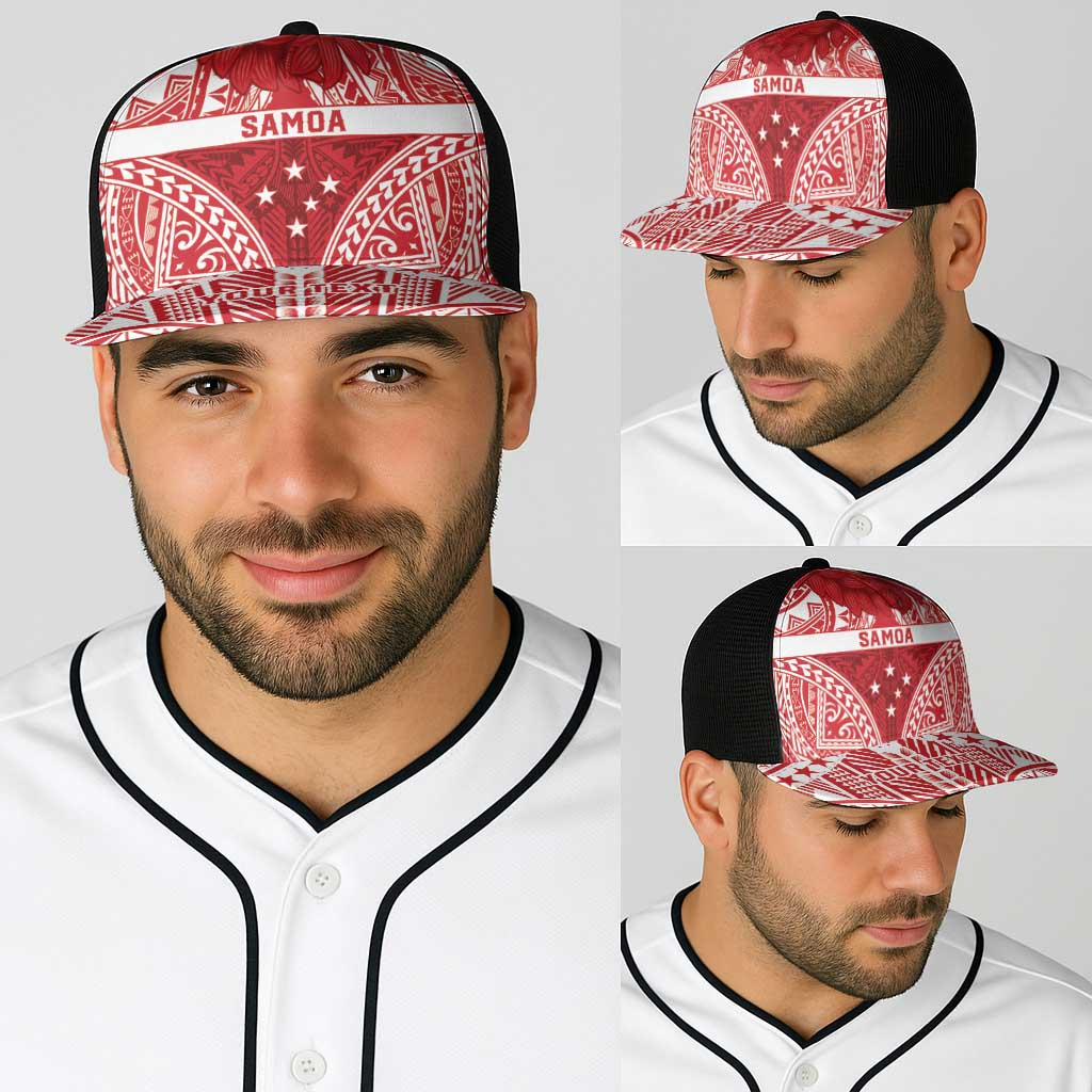 Personalised Toa Samoa Rugby Spirit Baseball Net Cap Red Samoan Tribal Pattern - Polynesian Pride