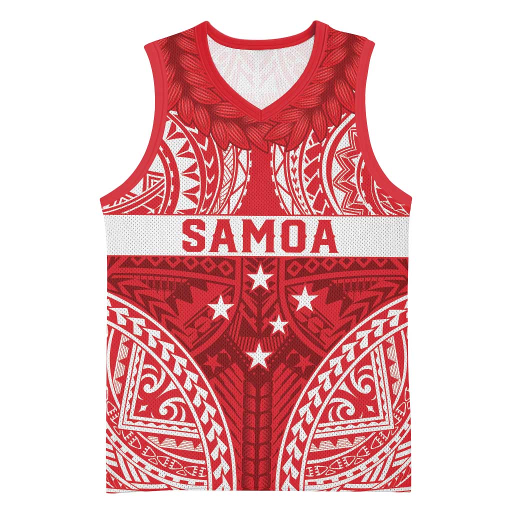 Personalised Toa Samoa Rugby Spirit Basketball Jersey Red Samoan Tribal Pattern - Polynesian Pride