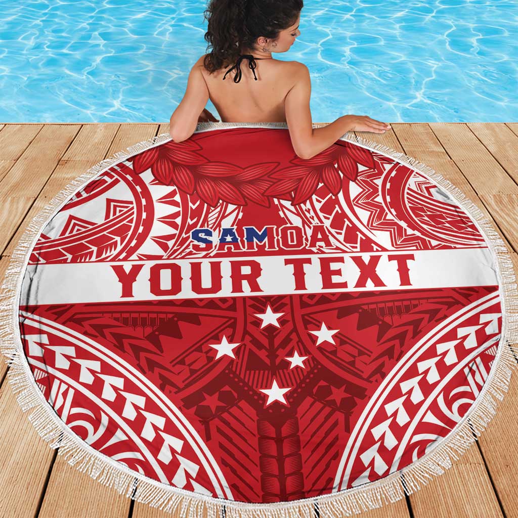 Personalised Toa Samoa Rugby Spirit Beach Blanket Red Samoan Tribal Pattern - Polynesian Pride