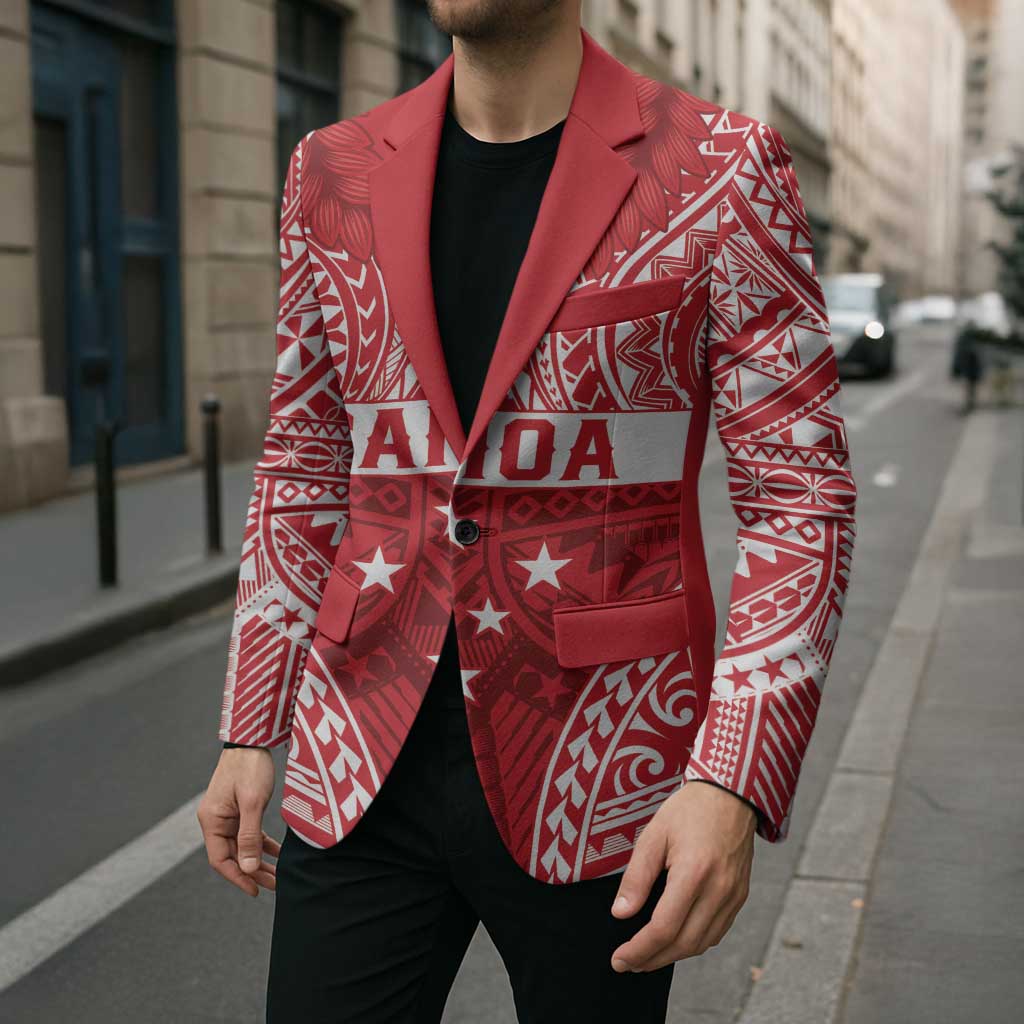 Personalised Toa Samoa Rugby Spirit Blazer Red Samoan Tribal Pattern - Polynesian Pride