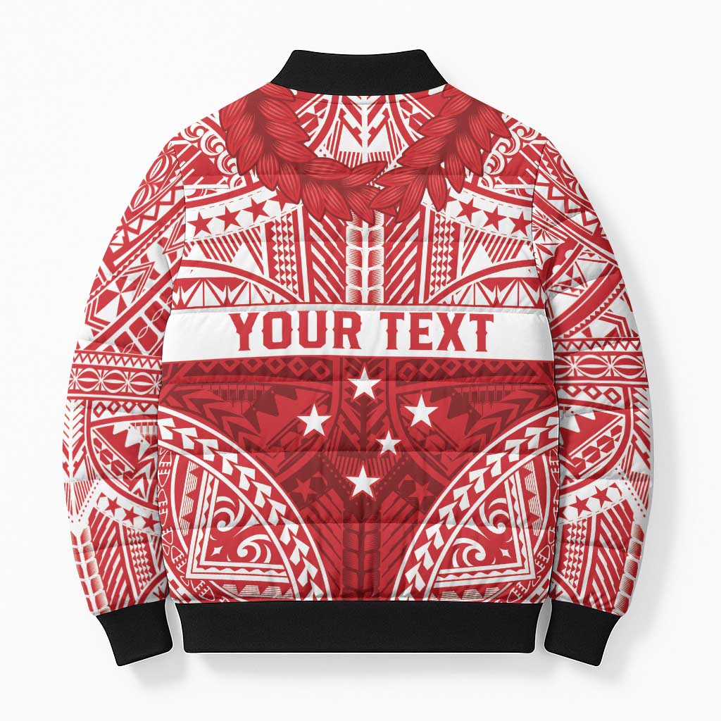 Personalised Toa Samoa Rugby Spirit Bomber Puffer Jacket Red Samoan Tribal Pattern - Polynesian Pride