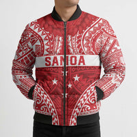 Personalised Toa Samoa Rugby Spirit Bomber Puffer Jacket Red Samoan Tribal Pattern - Polynesian Pride