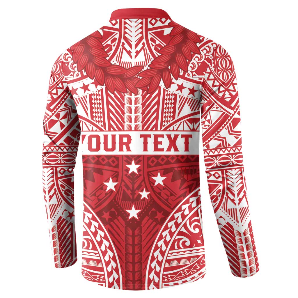 Personalised Toa Samoa Rugby Spirit Button Sweatshirt Red Samoan Tribal Pattern - Polynesian Pride