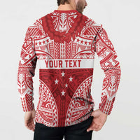 Personalised Toa Samoa Rugby Spirit Button Sweatshirt Red Samoan Tribal Pattern - Polynesian Pride