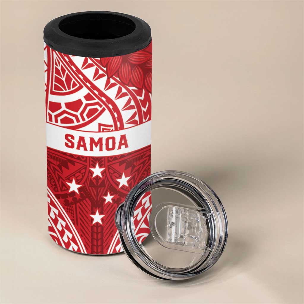 Personalised Toa Samoa Rugby Spirit 4 in 1 Can Cooler Tumbler Red Samoan Tribal Pattern - Polynesian Pride