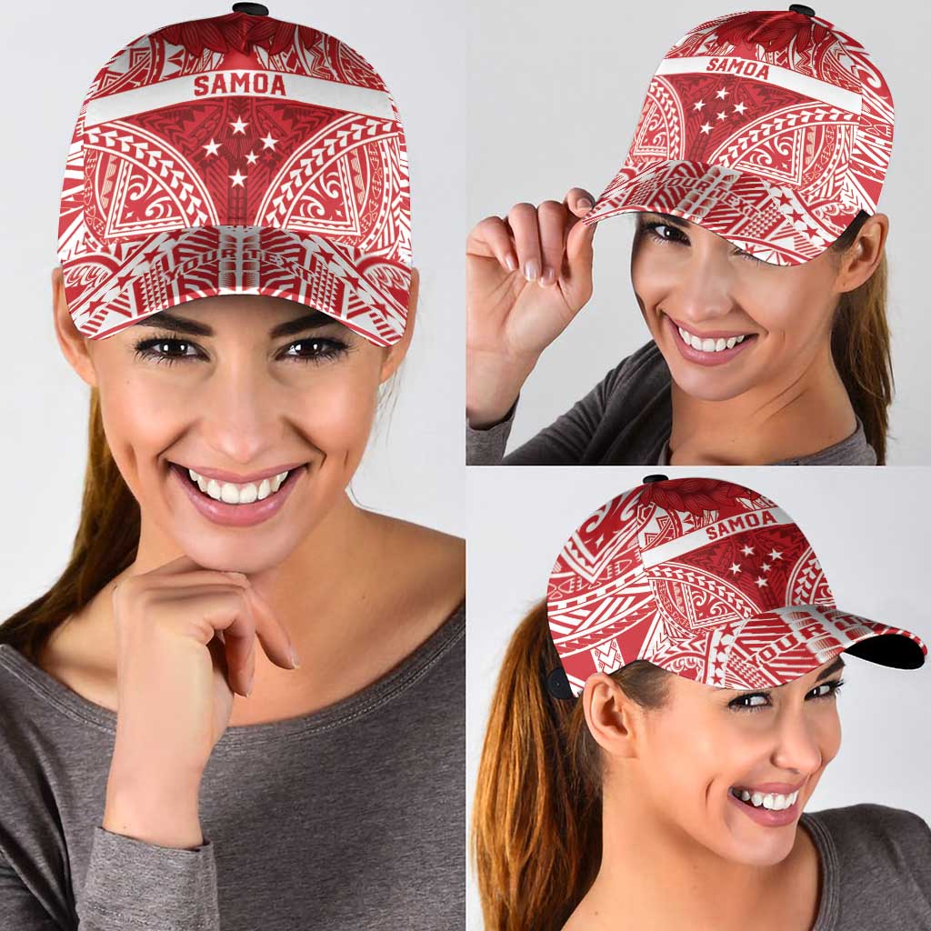 Personalised Toa Samoa Rugby Spirit Classic Cap Red Samoan Tribal Pattern - Polynesian Pride