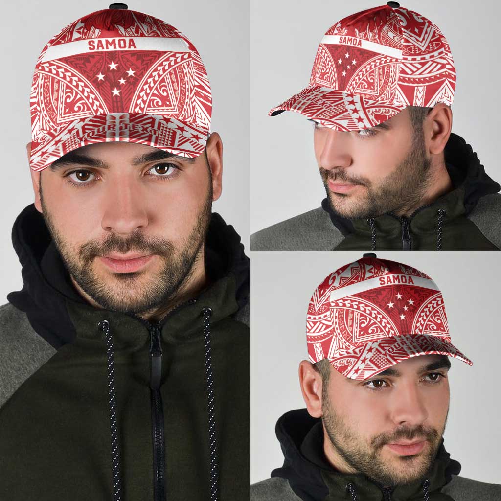 Personalised Toa Samoa Rugby Spirit Classic Cap Red Samoan Tribal Pattern - Polynesian Pride