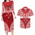 Personalised Toa Samoa Rugby Spirit Couples Matching Long Sleeve Bodycon Dress and Hawaiian Shirt Red Samoan Tribal Pattern - Polynesian Pride