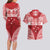 Personalised Toa Samoa Rugby Spirit Couples Matching Long Sleeve Bodycon Dress and Hawaiian Shirt Red Samoan Tribal Pattern - Polynesian Pride