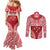 Personalised Toa Samoa Rugby Spirit Couples Matching Mermaid Dress and Long Sleeve Button Shirt Red Samoan Tribal Pattern - Polynesian Pride