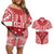 Personalised Toa Samoa Rugby Spirit Couples Matching Off Shoulder Short Dress and Hawaiian Shirt Red Samoan Tribal Pattern - Polynesian Pride