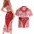 Personalised Toa Samoa Rugby Spirit Couples Matching Short Sleeve Bodycon Dress and Hawaiian Shirt Red Samoan Tribal Pattern - Polynesian Pride