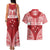 Personalised Toa Samoa Rugby Spirit Couples Matching Tank Maxi Dress and Hawaiian Shirt Red Samoan Tribal Pattern - Polynesian Pride