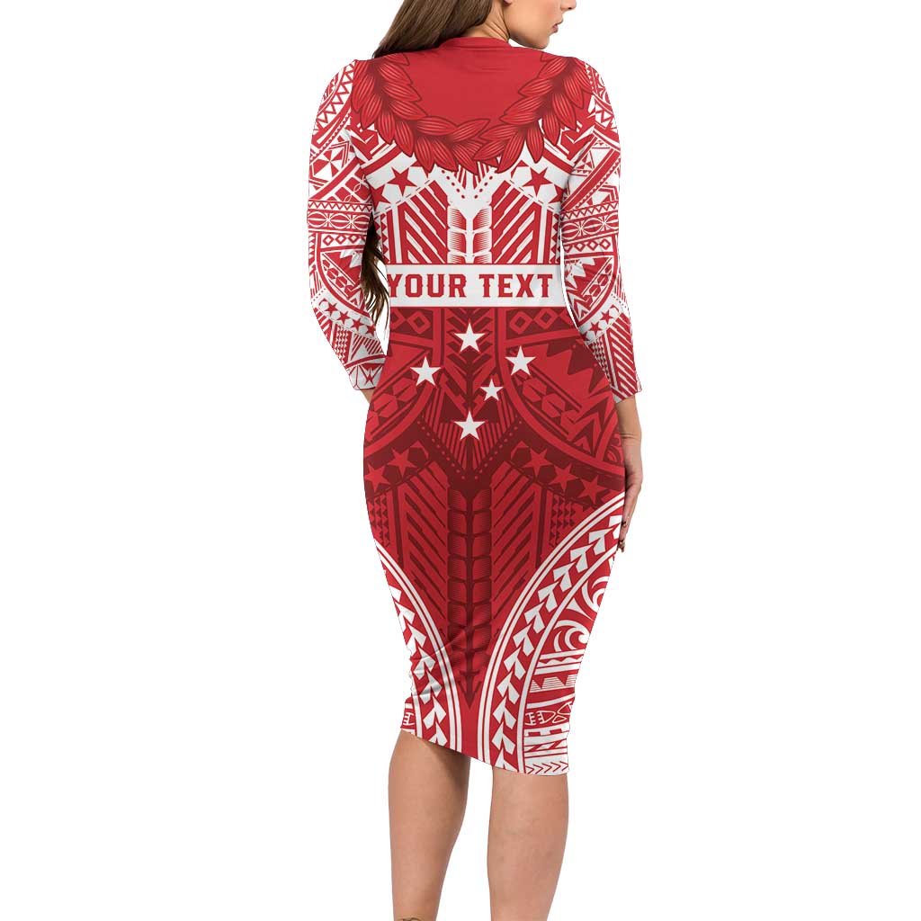 Personalised Toa Samoa Rugby Spirit Family Matching Long Sleeve Bodycon Dress and Hawaiian Shirt Red Samoan Tribal Pattern - Polynesian Pride