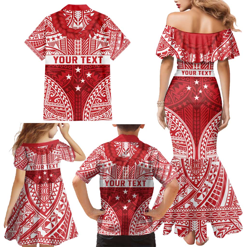 Personalised Toa Samoa Rugby Spirit Family Matching Mermaid Dress and Hawaiian Shirt Red Samoan Tribal Pattern - Polynesian Pride