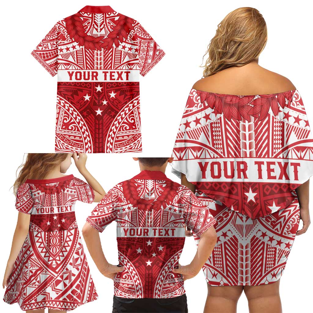 Personalised Toa Samoa Rugby Spirit Family Matching Off Shoulder Short Dress and Hawaiian Shirt Red Samoan Tribal Pattern - Polynesian Pride