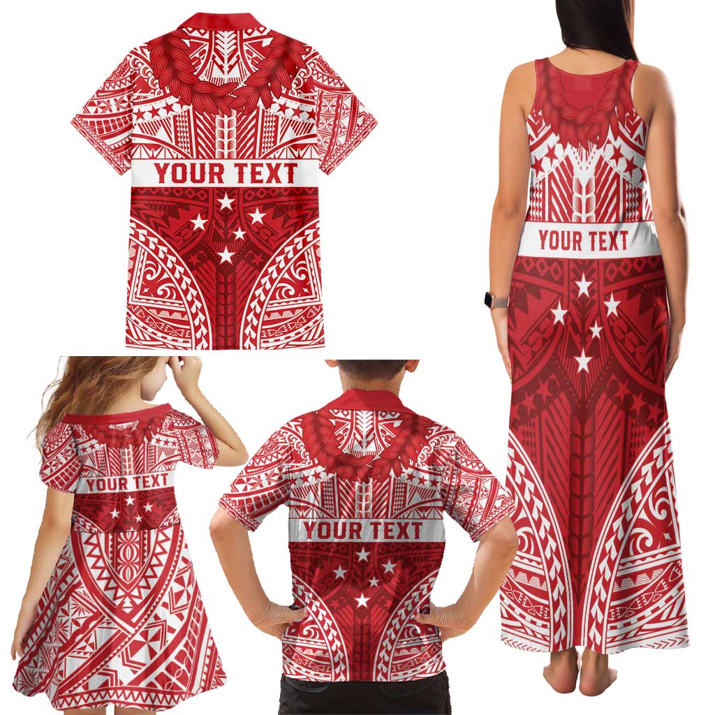 Personalised Toa Samoa Rugby Spirit Family Matching Tank Maxi Dress and Hawaiian Shirt Red Samoan Tribal Pattern - Polynesian Pride