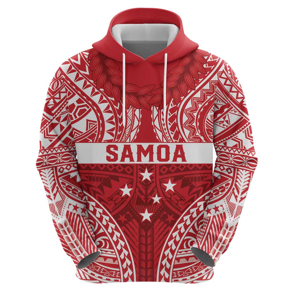 Personalised Toa Samoa Rugby Spirit Hoodie Red Samoan Tribal Pattern - Polynesian Pride