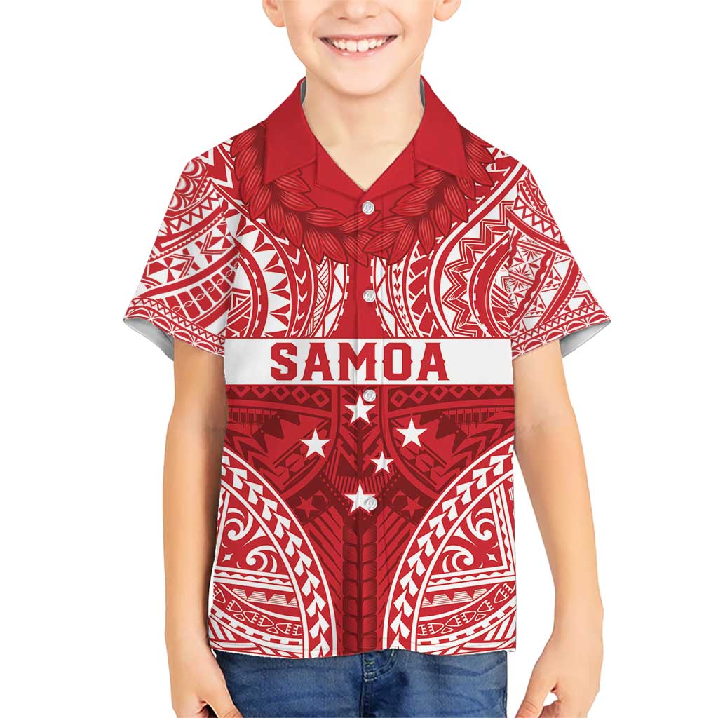 Personalised Toa Samoa Rugby Spirit Kid Hawaiian Shirt Red Samoan Tribal Pattern - Polynesian Pride