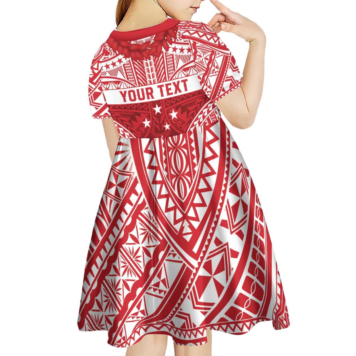 Personalised Toa Samoa Rugby Spirit Kid Short Sleeve Dress Red Samoan Tribal Pattern - Polynesian Pride
