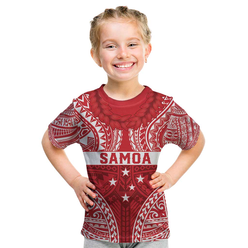 Personalised Toa Samoa Rugby Spirit Kid T Shirt Red Samoan Tribal Pattern - Polynesian Pride